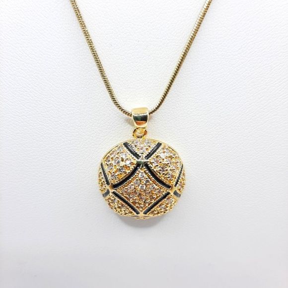 None Jewelry - Vintage Style Clear Crystals Gold and Black Necklace